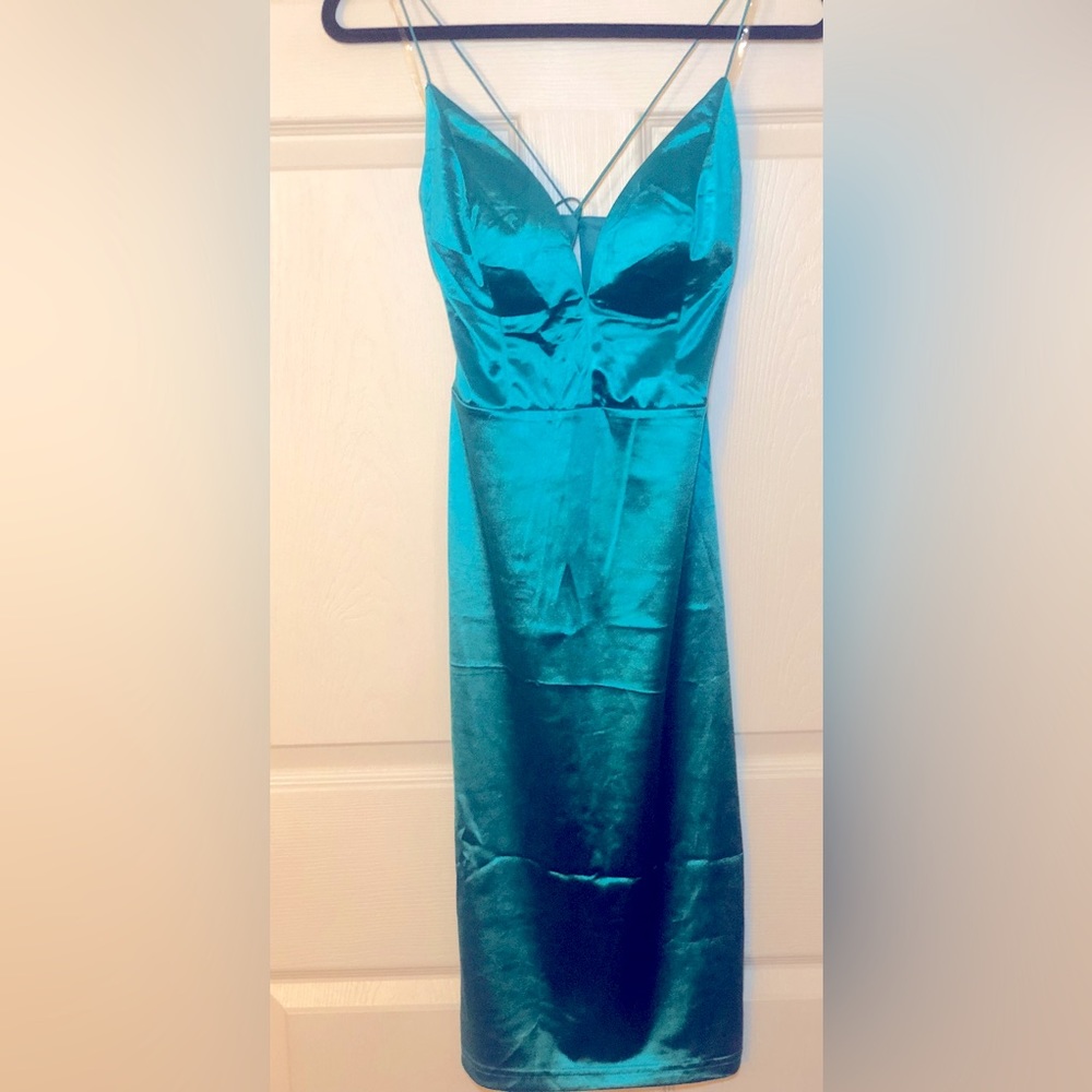 Fashion Nova | KoKo Satin Turquoise Bodycon Party Dress | Size: S | Never Worn